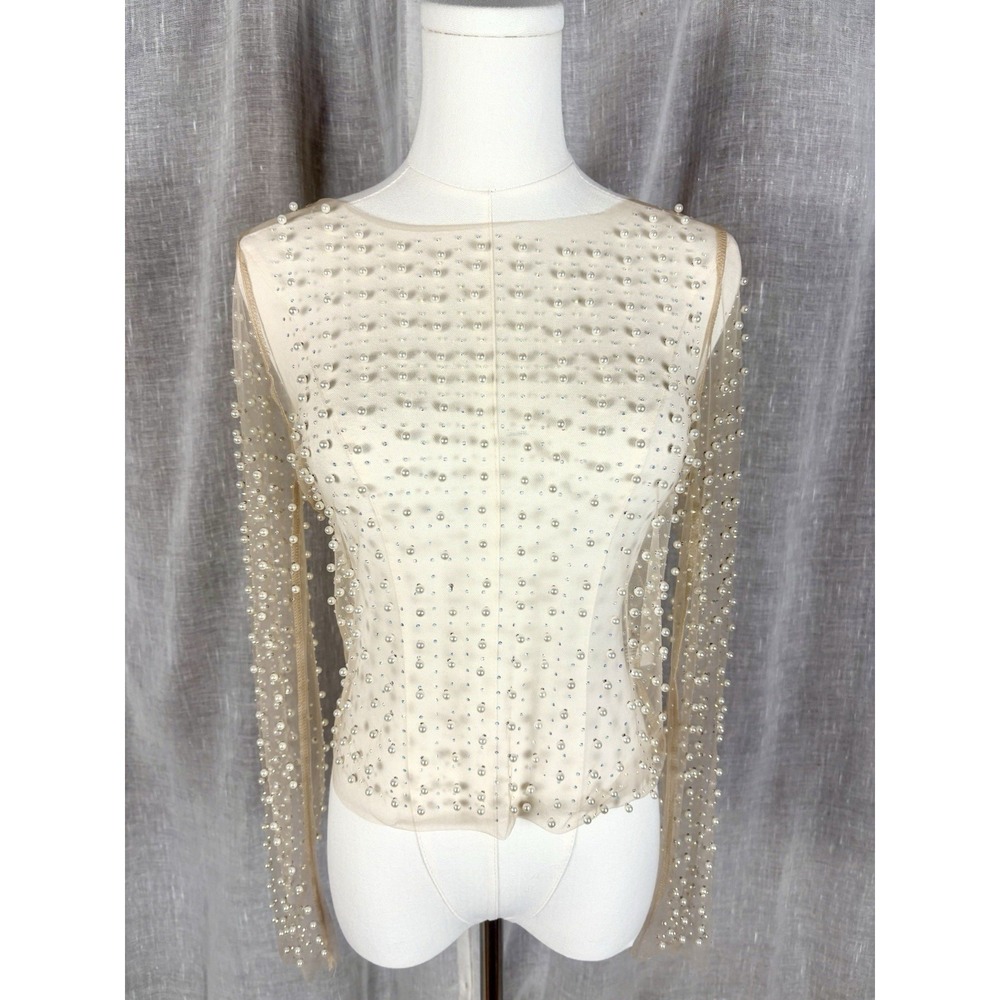 Sheer Pearl Festival Top Embellished Transparent Boho Fairy Angelcore Small 3-D - Picture 2 of 14